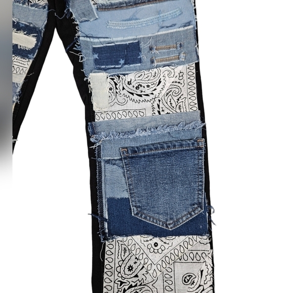 Levi's 511 Slim Fit Black Bandana Patchwork‎ Denim Jeans Size 16 Girls U43 - Picture 6 of 14